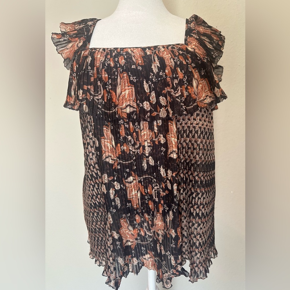 Anthropologie Let Me Be Paisley Pintucked Sleeveless Blouse